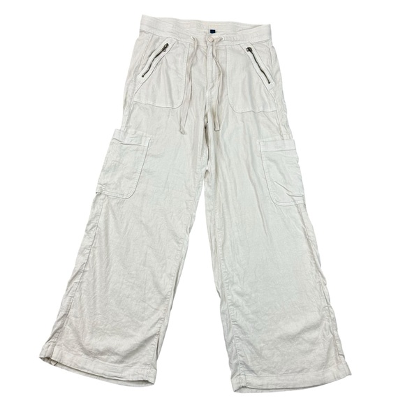 American Eagle Dreamy Drape Baggy Wide Leg High Rise Linen Cream Pants Size 10 - Picture 4 of 11